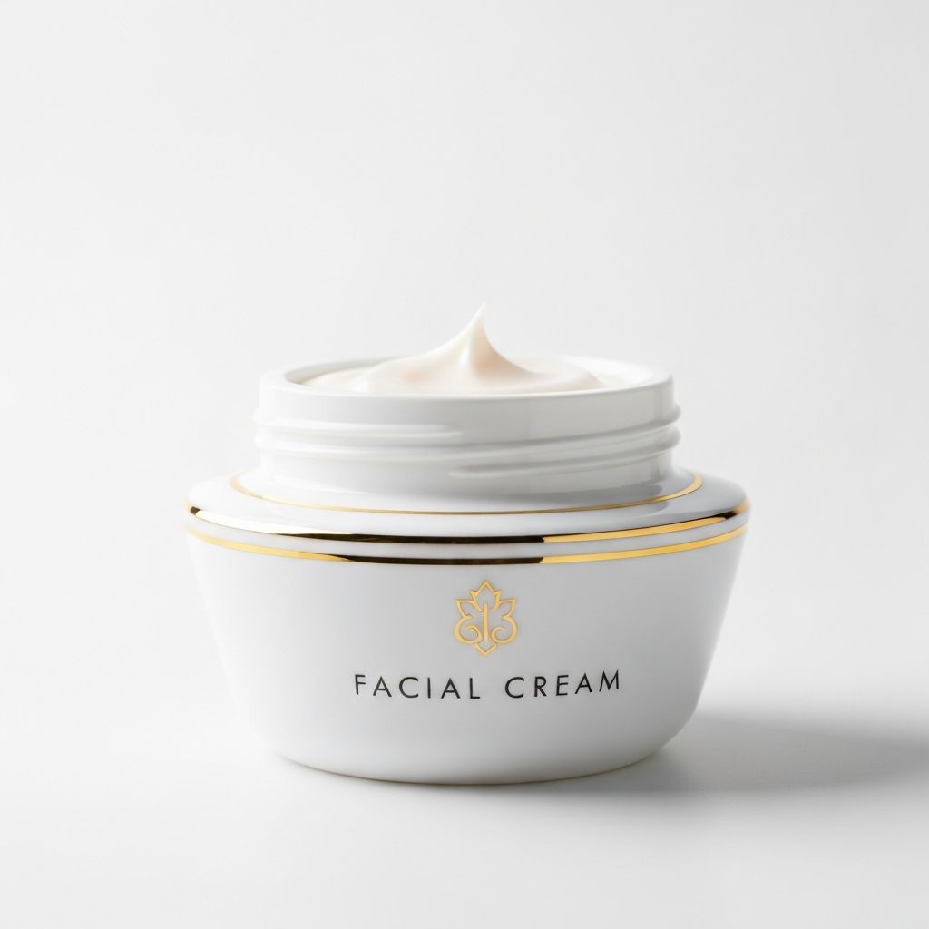 Elegáns krémes termékkont porcelán fehér alapon